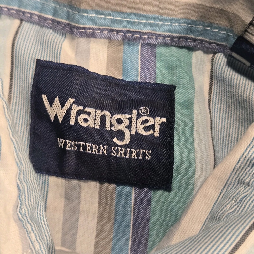 Wrangler Western Shirt Mens Medium Blue Striped Pearl Snap Long Sleeve Cowboy - Picture 4 of 10